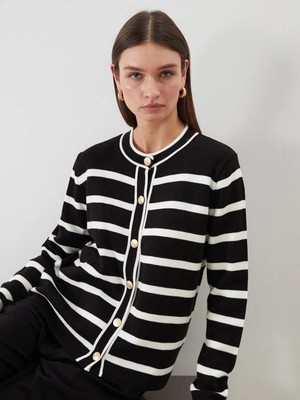 Lcw Modest  Bisiklet Yaka Çizgili Kadın Triko Hırka  (W5)