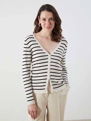 Lcwaıkıkı Classic  V Yaka Çizgili Kadın Triko Hırka  (W5)