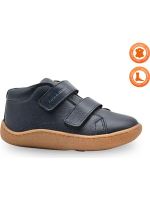 Troms Çift Cırtlı Hakiki Deri Anatomik Taban Erkek Çocuk Barefoot Bot Lacivert
