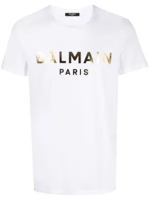 Altın Logo Baskılı Erkek T-Shirt NW – Balmain Paris’in Işıltılı Şıklık Yorumu