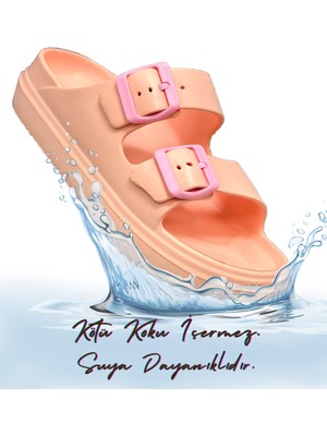Sermoda Çift Toka Hafif Eva Yazlık Plaj Terliği Havuz Terliği Lavabo Terliği Pudra Pembe