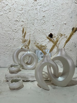 Dekoratif 6 Parça Vazo ve Mumluk Seti /halka Vazo, Sarmaşık Sevgili Vazo, Tealight Mumluk Takım , Biblo Set