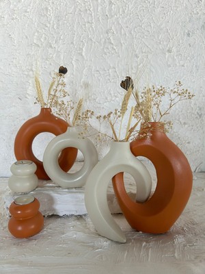 Dekoratif 6 Parça Vazo ve Mumluk Seti /halka Vazo, Sarmaşık Sevgili Vazo, Tealight Mumluk Takım , Biblo Set