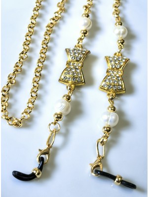 Thinblack Bayan Gözlük Zinciri Gerçek Inci Boncuklu Zirkon Taşlı Kurdela Figürlü Gözlük Zinciri