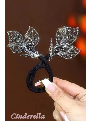 Lale Model Siyah Taşlı Kolay Toplanabilir Kadın Topuz Tokası - Kabarık ve Gür Saç Için Moda Saç Toka