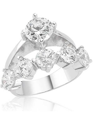 Gümüş 5 Sıra Tek Taş Bayan Yüzük 19