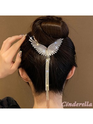 Peri Kanatlı Sallantılı Kristal Taşlı Kadın Yaylı Saç Topuz Tokası Metal Gold - Trend Topuz Toka