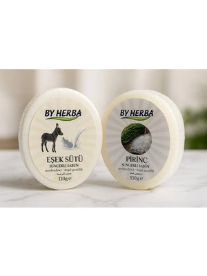 By Herba Doğal Süngerli Sabun 2'li Paket(Pirinç ve Eşek Sütlü)