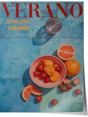 Çerçevesiz Poster, Verano Ispanyol Tarzı Portakal Reklamı, Mutfak Dekoru Poster No: 109592