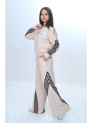 Kız Çocuk %100 Pamuk Şeritli Oversize 2 Iplik Alt&üst Eşofman TAKIMI-305-EŞT-0009