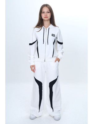 Kız Çocuk %100 Pamuk Garnili Kapüşonlu Fermuarlı Oversize Alt&üst Trend Eşofman TAKIMI-315-EŞT-0003