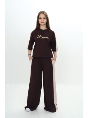 Kız Çocuk %100 Pamuk London Baskılı Oversize Garnili Truvakal Kollu Eşofman TAKIMI-293-EŞT-0010