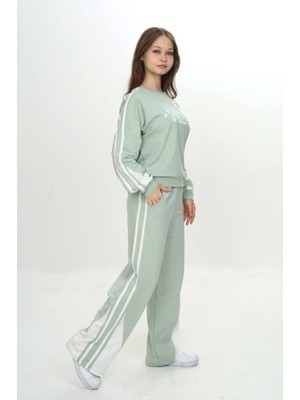 Kız Çocuk %100 Pamuk 2 Iplik Garnili Şeritli At&üst Eşofman Takımı –çift Renkil Alt Üst TAKIM-297-EŞT-0007