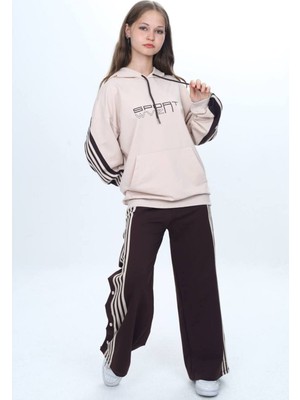 Unisex Çocuk %100 Pamuk Kapüşonlu ve Çıtçıtşı Oversize Alt&üst Trend Eşofman TAKIMI-302-EŞT-0008