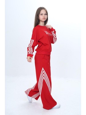 Kız Çocuk %100 Pamuk Şeritli Oversize 2 Iplik Alt&üst Eşofman TAKIMI-305-EŞT-0009