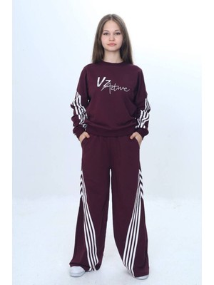 Kız Çocuk %100 Pamuk Şeritli Oversize 2 Iplik Alt&üst Eşofman TAKIMI-305-EŞT-0009