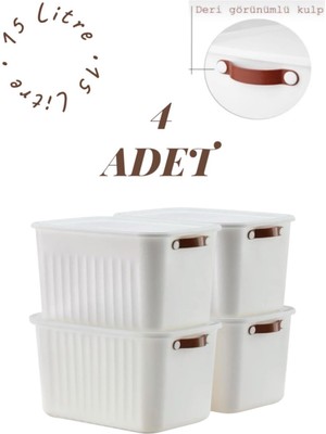 4'lü Beyaz 15 Lt Çok Amaçlı Kapaklı Kutu Seti, Dolap ve Hobi Düzenleyici