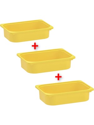 3'lü Sarı Plastik Oyuncak Saklama Kutusu Seti, 42X30X10 Cm, Pratik ve Şık Düzenleme