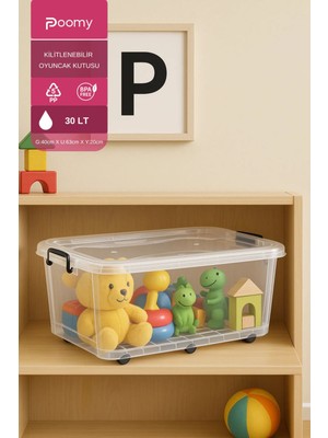 Turuncu 30 Litre Kapaklı Şeffaf Plastik Saklama Kutusu, Düzenli ve Kullanışlı.