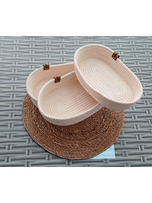 Çok Renkli Oval Hasır Sepet, Ev ve Banyo Dekoratif Düzenleyici, Krem, Jüt, Halat, Ip