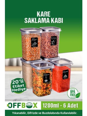 6'lı 12 Parça 1,2l Kare Saklama Kutusu Takımı, 20 Etiketli Baharatlık, Gri