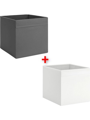 2'li Çok Amaçlı Düzenleyici Kutu Seti 33X38X33 Gri-Beyaz Polyester