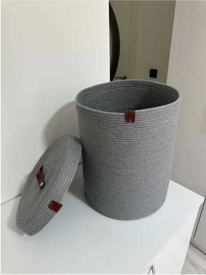 Gri Büyük Boy Çok Amaçlı Pamuklu Sepet, Çamaşır ve Oyuncak Saklama Kutusu