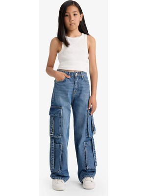 DeFacto Wide Leg Kargo Geniş Paça Jean Pantolon Kız Çocuk E6184A825AU