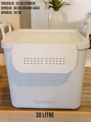 30L Çok Amaçlı Kulplu Organizer Saklama Kutusu, Beyaz