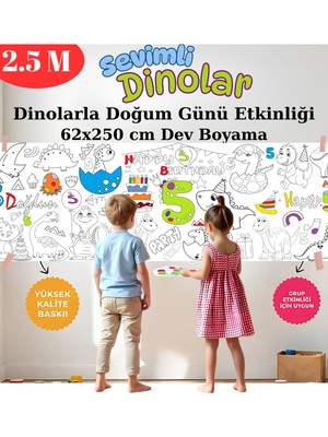 5 Yaş Doğum Günü Partisi Dinozor Temalı Dev Boyama Kağıdı | Eğitici Oyuncak, Kitap, Hediye