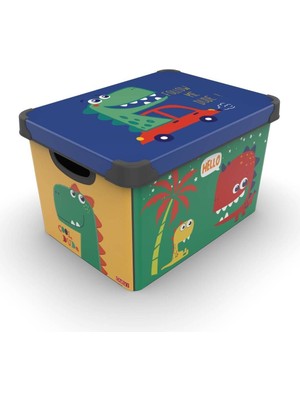 Renkli Dinazor Figürlü Oyuncak Saklama Kutusu, 17 Lt, Eğlenceli ve Şık Tasarım