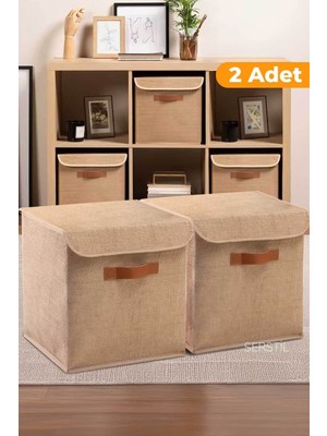 2'li Bej Katlanır Kapaklı Dolap Içi Saklama Kutusu 30X30X30CM
