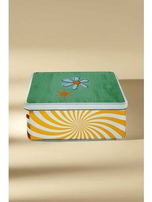 Renkli Çiçekli Dikdörtgen Metal Saklama Kutusu, Şık ve Kullanışlı Dekoratif Depolama