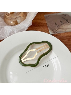 2'li Büyük Boy Kadın Moda Çıtçıtlı Metal Yan Saç Tokası 7cm Yeşil - Yeni Sezon Yan Çıt Çıt Toka
