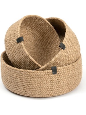 El Yapımı 3'lü Jüt Sığ Hasır Sepet, Doğal ve Şık Depolama Çözümü