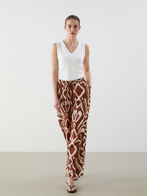 Lc Waikiki Yeni Sezon Beli Lastikli Desenli Genis Paca Kadin Pantolon - S5MP38Z8