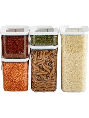 Sarı 5'li Kare Vakum Kapaklı Plastik Saklama Kabı Seti