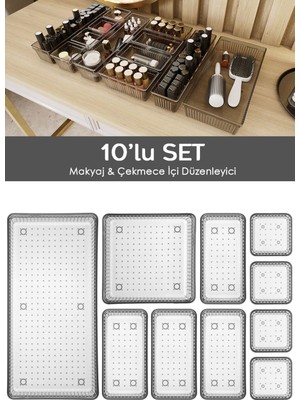 10'lu Çekmece Içi Organizer, Kozmetik ve Takı Düzenleyici, Antrasit Renk