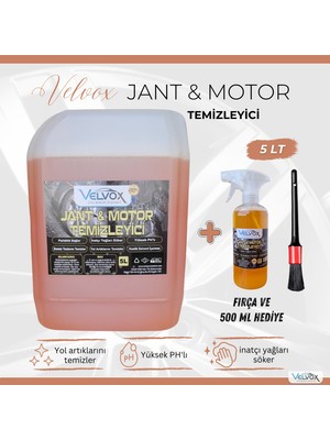 Velvox Jant ve Motor Temizleyici 5 L + 500 ml ve Detay Fırça Hediye | Yüksek pH – Yağ & Balata Tozu Temizleme – Kostiksiz Formül