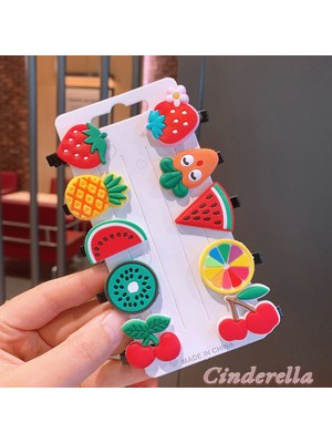 10'lu Meyve Figürlü Çilek Kiraz Ananas Havuç Limon Pens Toka Seti - Kız Çocuk Klips Saç Tokası