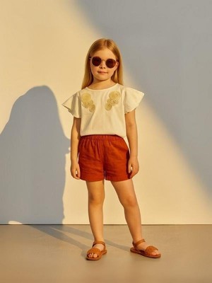 Kız Çocuk Etnik Desenli Nakışlı Tasarım T-Shirt