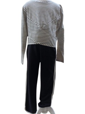 Çikoby Kız Çocuk Alt Üst Takım – Çizgili Bluz & Şeritli Tayt | Siyah-Krem
