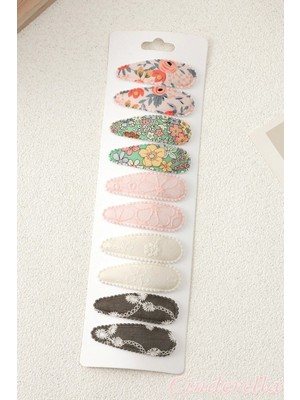 10'lu Özel Seri Nakışlı Çiçekli Model Çocuk Çıt Çıt Toka Seti - Kız Bebek Çıtçıt Saç Toka Model-3