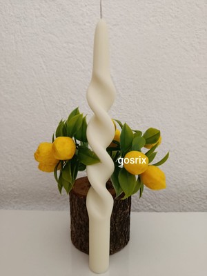 Qosrix Açık Krem Burgulu Şamdan Soya Mumu Doğal Kokulu Uzun Çubuk Konik Burgu Spiral Mum Dekoratif 1 Adet