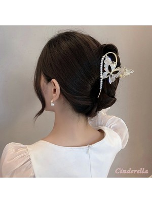 Yeni Model Siyah Göz Detaylı Kelebekli Kadın Metal Mandal Toka Gold - Kristal Taşlı Topuz Saç Tokası