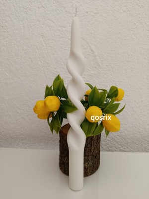 Qosrix Beyaz Burgulu Şamdan Soya Mumu Doğal Kokulu Uzun Çubuk Konik Burgu Spiral Mum Dekoratif 1 Adet