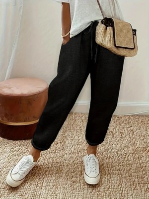 Kadın Yüksek Bel Lastikli Belde Bağcık Detaylı Aerobin Pantolon