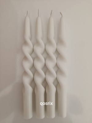 Qosrix 4'lü Beyaz Burgulu Şamdan Soya Mumu Doğal Kokulu Uzun Çubuk Konik Burgu Mum Spiral Dekoratif