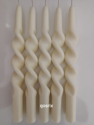 Qosrix 5'li Açık Krem Burgulu Şamdan Soya Mumu Doğal Kokulu Uzun Çubuk Konik Burgu Spiral Mum Dekoratif