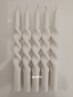 Qosrix 5'li Beyaz Burgulu Şamdan Soya Mumu Doğal Kokulu Uzun Çubuk Konik Burgu Spiral Mum Dekoratif